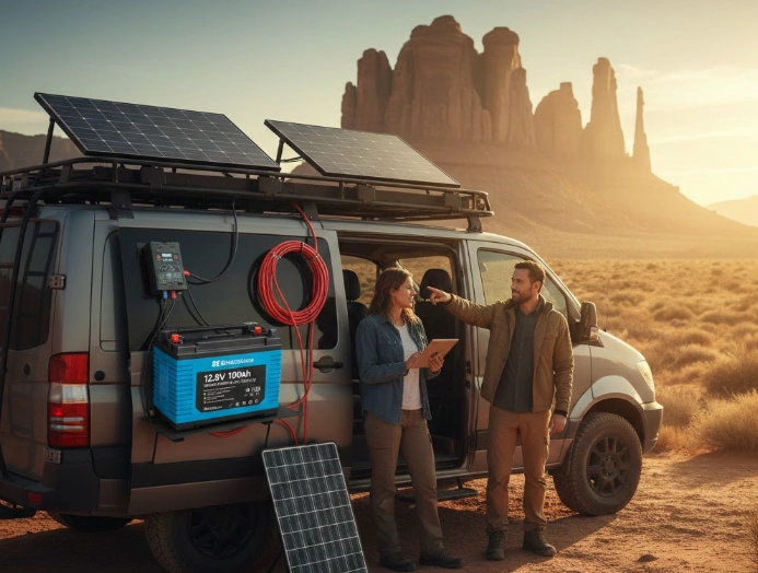 Como montar um sistema solar de alta eficiência com baterias LiFePO₄ de 12,8 V e 100 Ah: um guia completo para veículos recreativos e vida fora da rede elétrica.