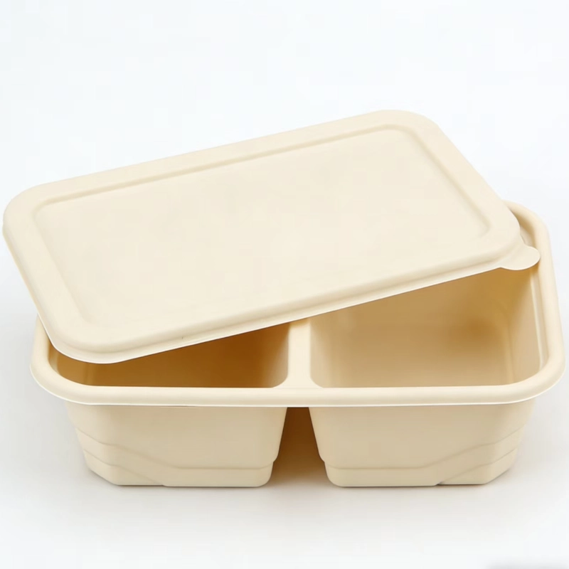 boîte rectangulaire à 2 compartiments en amidon de maïs de 650 ml