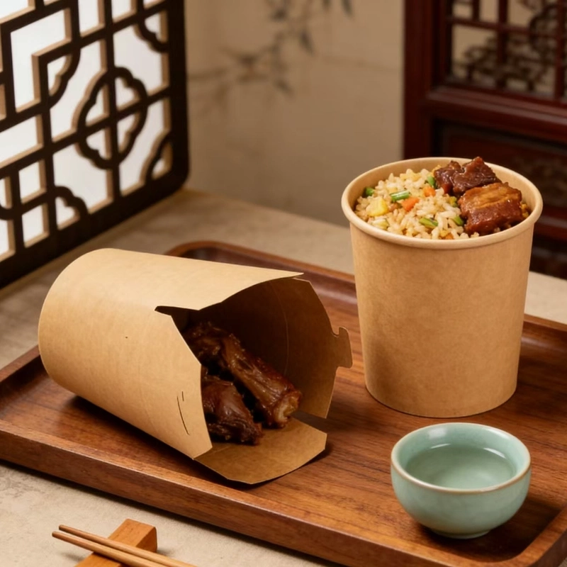 disposable kraft paper round bottom noodle box5