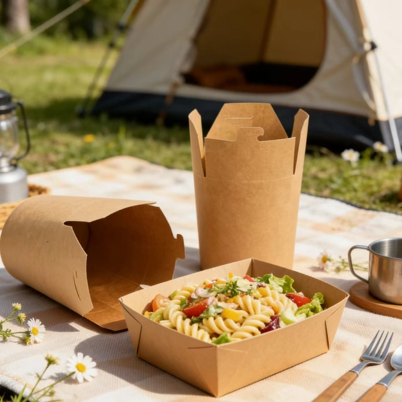 disposable kraft paper round bottom noodle box9