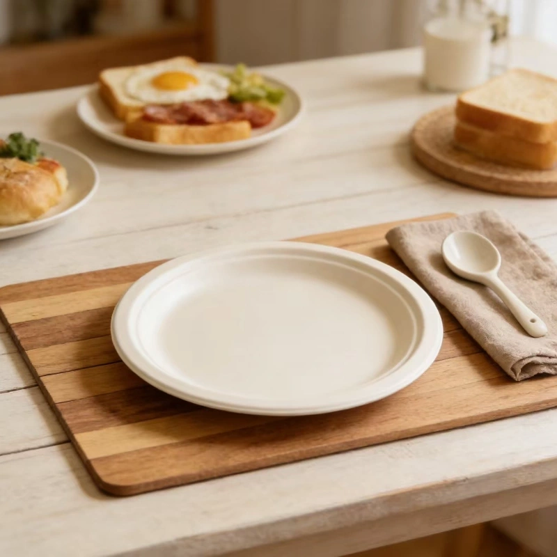 assiette ronde jetable en bagasse de 10 pouces