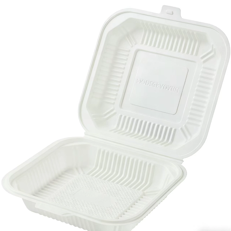 9inch cornstarch white clamshell box1