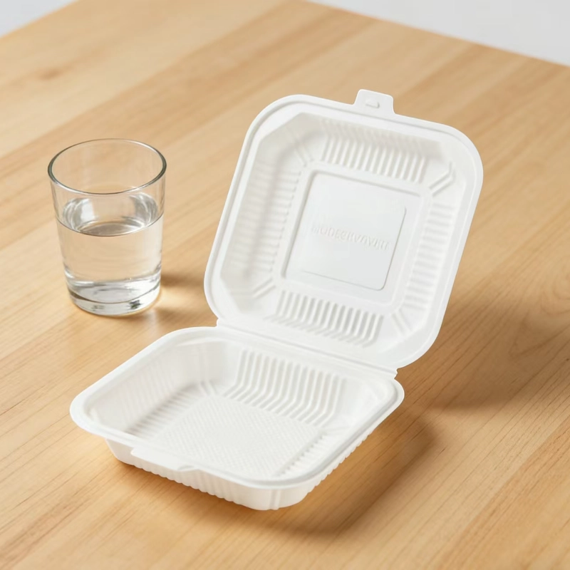 9inch cornstarch white clamshell box4