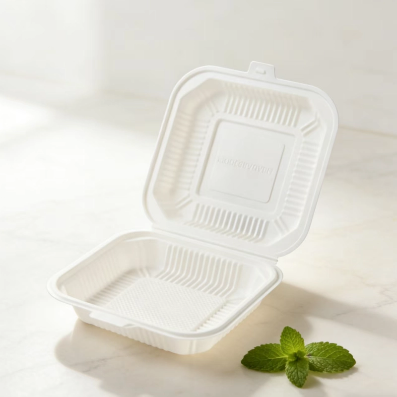 9inch cornstarch white clamshell box5