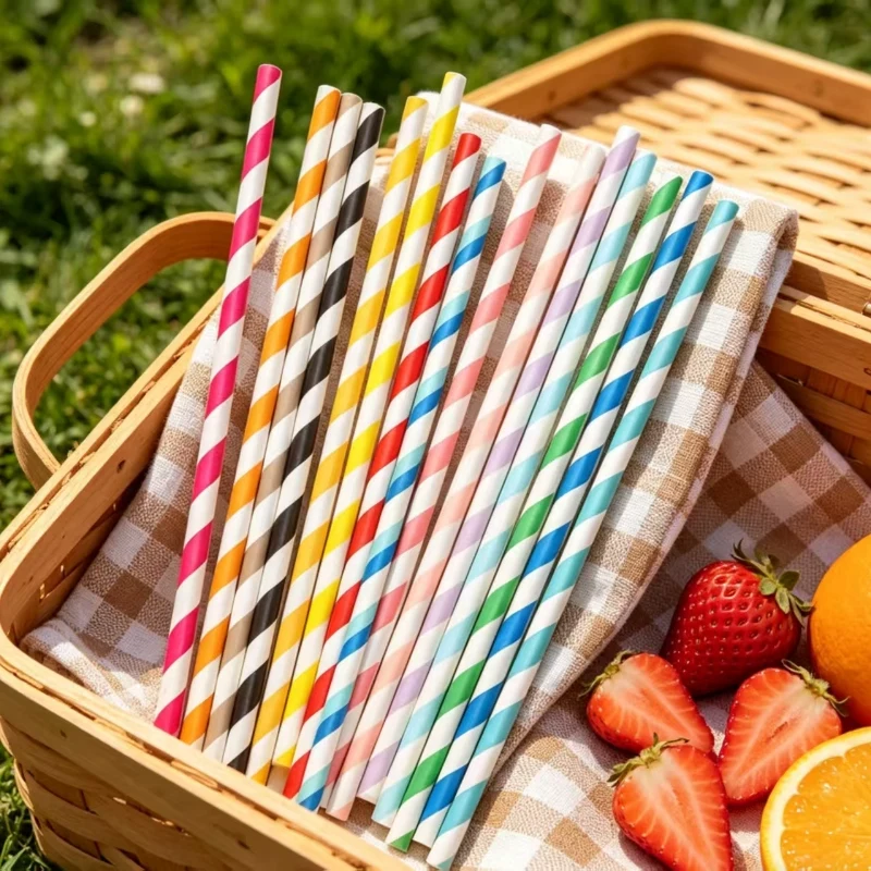 Einweg-Papierstrohhalm mit Streifenmuster 1