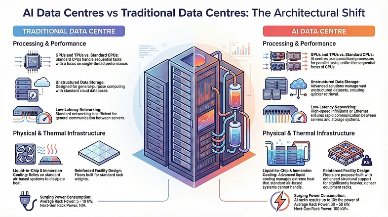 Data Centers com IA vs. Data Centers Tradicionais: A Mudança Arquitetônica