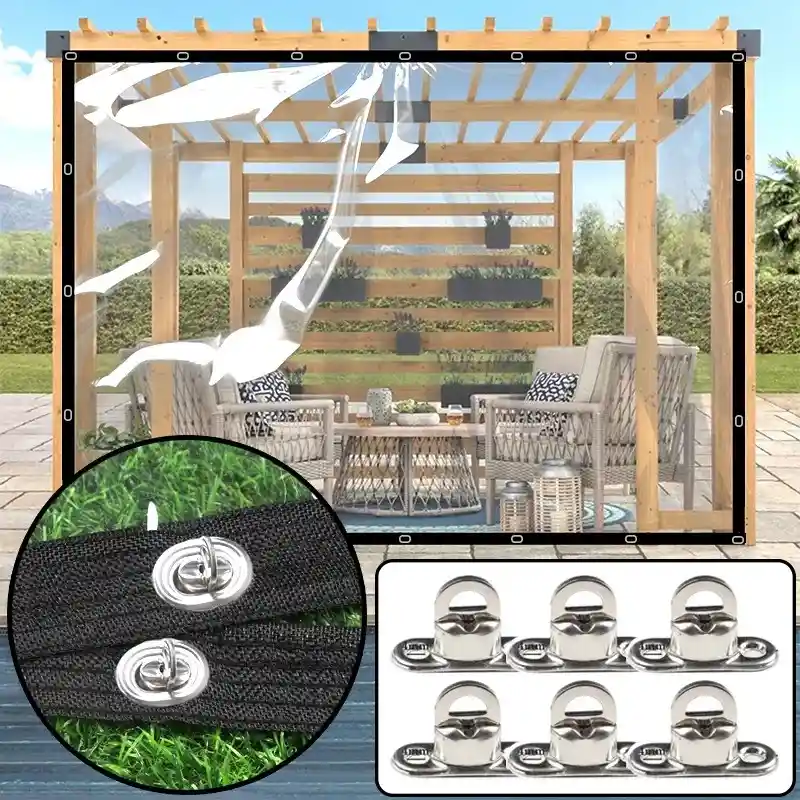Transparent PVC Tarpaulin with Twist Locks Home Garden Pergolas Gazebo Waterproof Rainproof Screen Cover