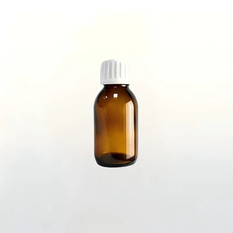 100ml Amber Glass Pharmacy Bottle with White Screw Cap