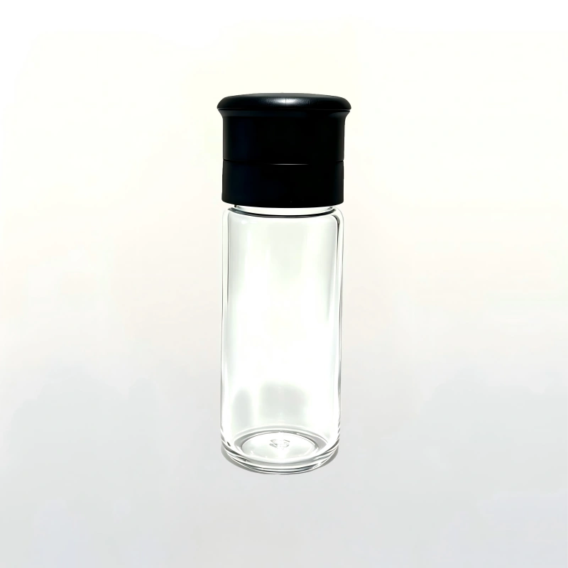 100ml Straight-Sided Clear Glass Spice Grinder Bottle with Black Cap