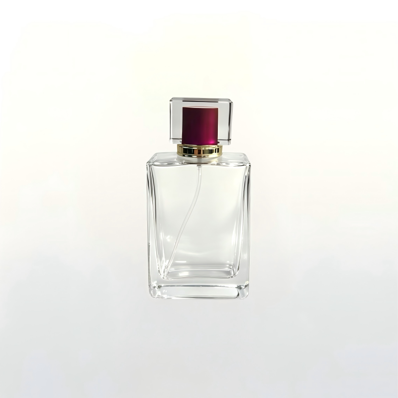 110ml Luxury Square Glass Perfume Bottle with Deep Purple Gem-like Cap