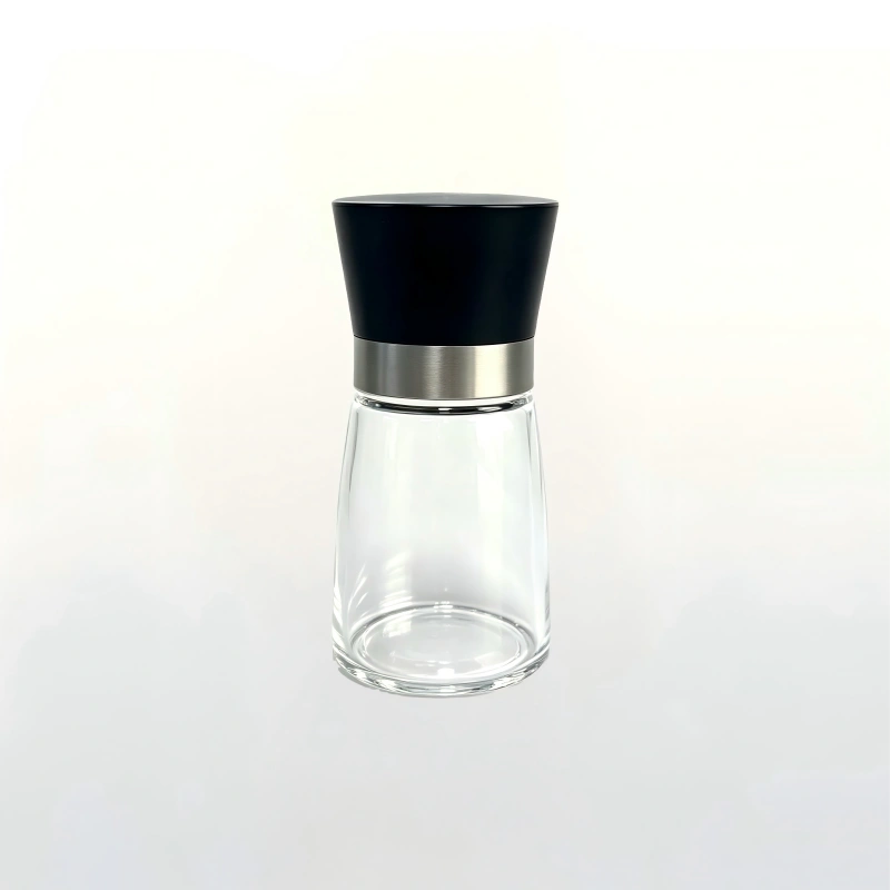 150ml Clear Glass Spice Grinder Jar with Stainless Steel & Black Cap