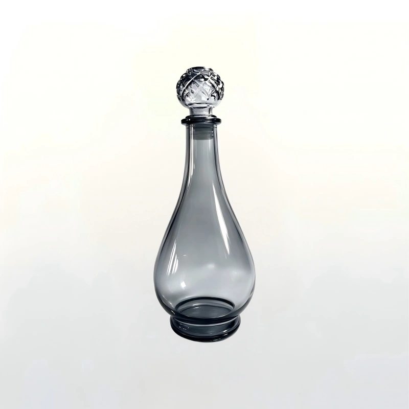 1L Glass Teardrop Decanter Bottle with Floral Glass Stopper