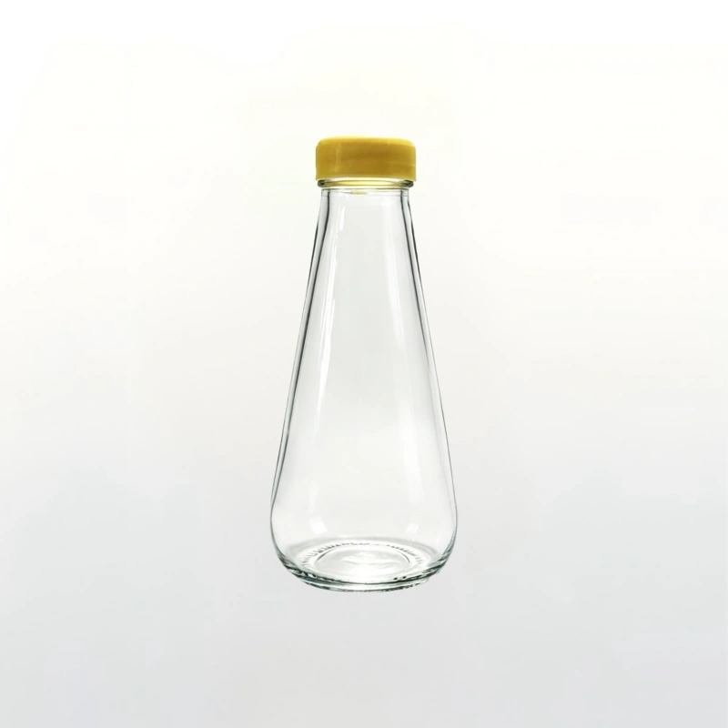 300ml Clear Conical Glass Bottle with Yellow Plastic Screw Cap