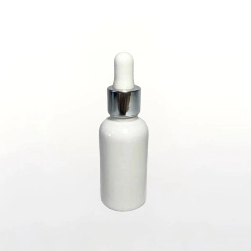 30ml Matte White Spray Painted Glass Dropper Bottle with Silver Electroplated Cap