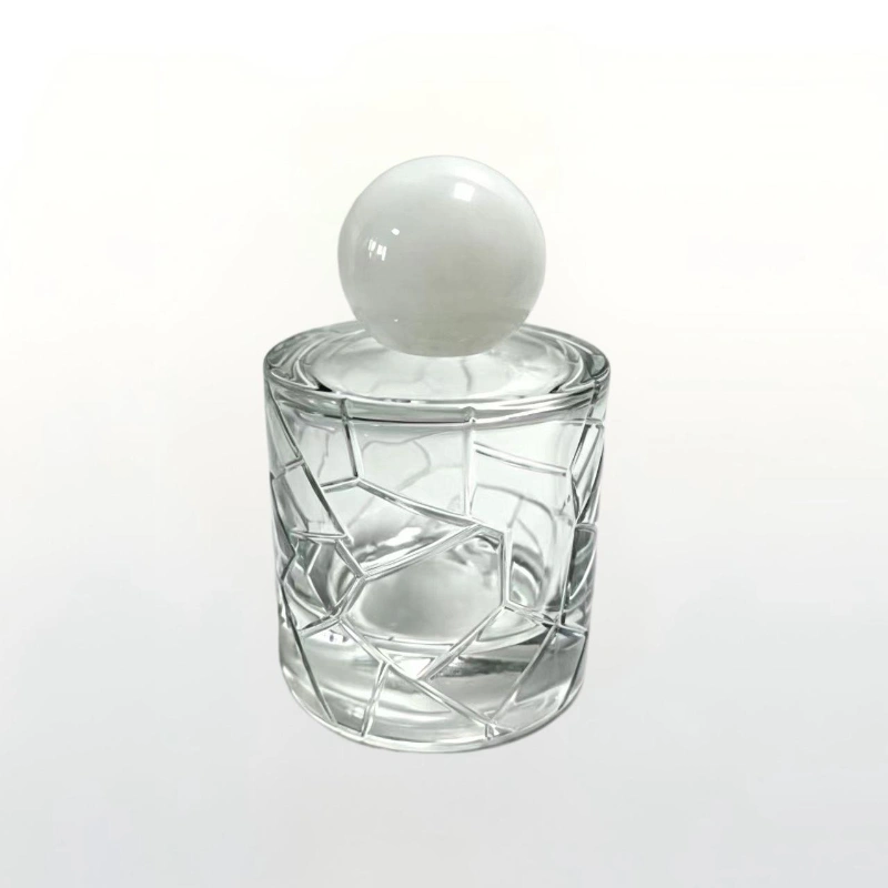 100ml Clear Cracked Pattern Crystal Perfume Bottle With White Spherical Cap