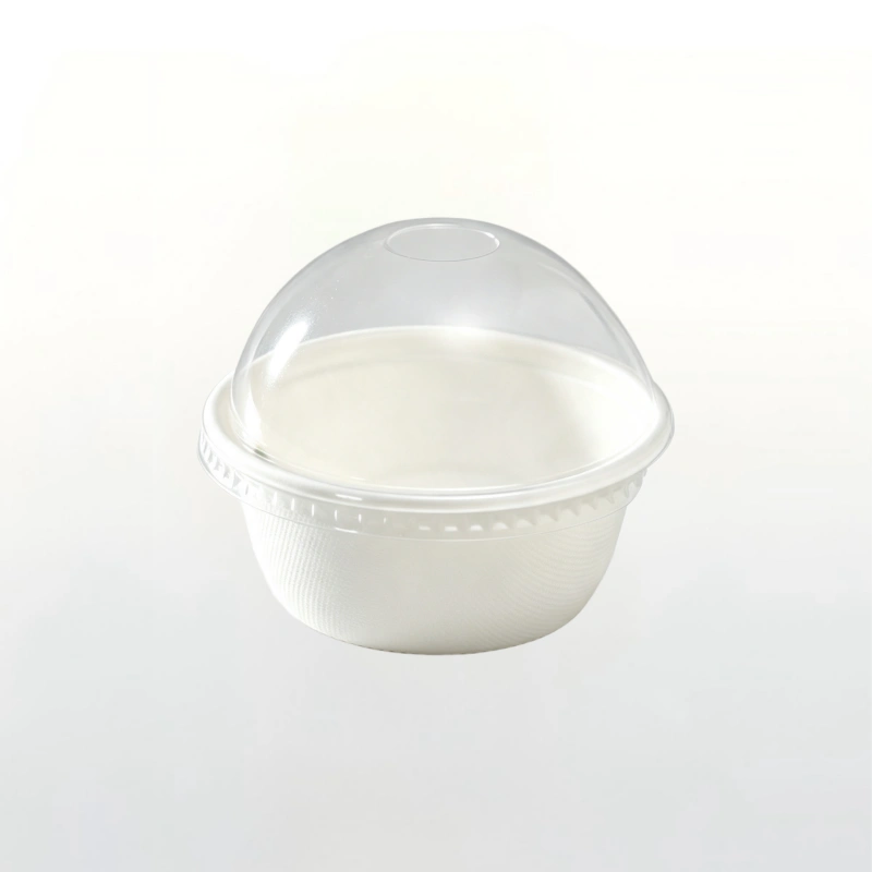 100ml Disposable Sugarcane Bagasse Ice Cream Bowl with Clear Dome Lid