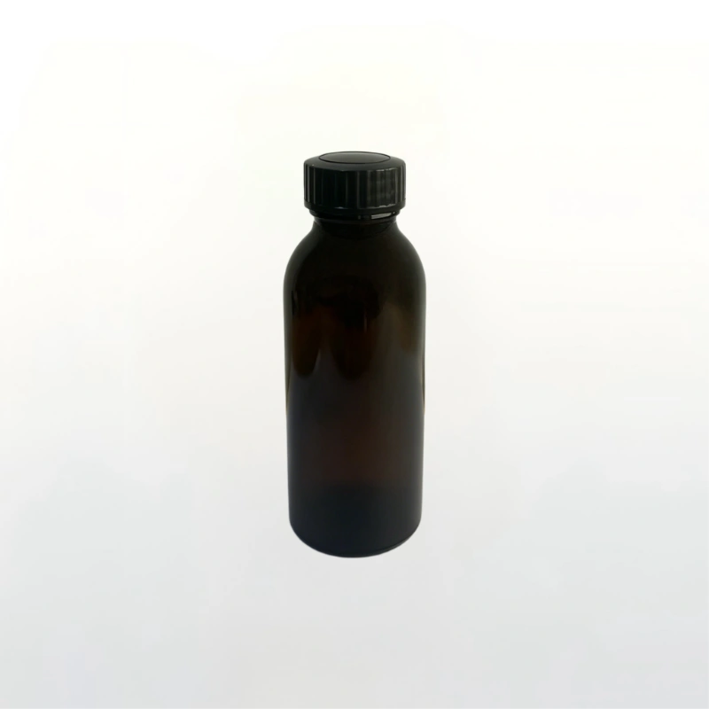 110ml Amber Pharmacy Glass Bottle with Black Screw Cap