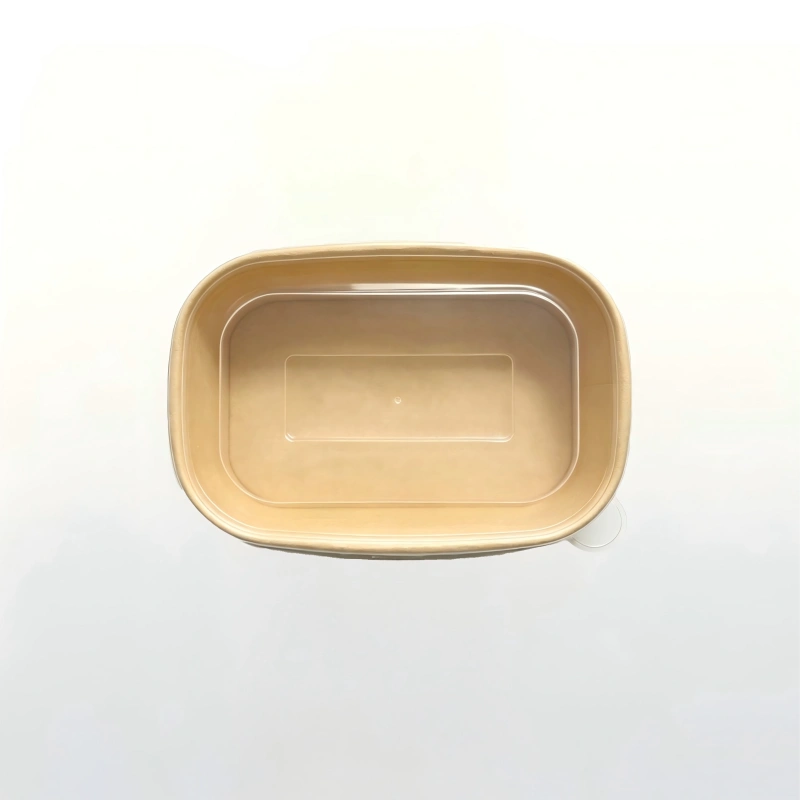 500ml Eco-Friendly Rectangular Kraft Paper Meal Bowl with Clear Lid