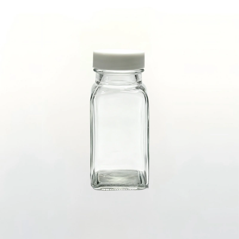 80ml clear french square glass juice bottle with white screw cap