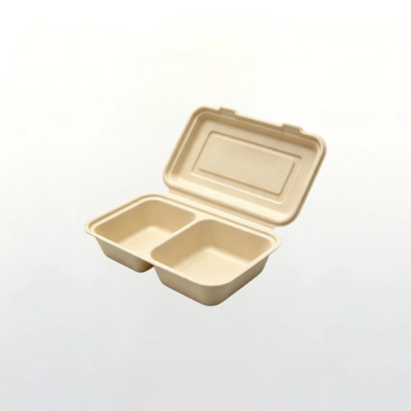 900ml 2-Compartment Bamboo Fibre Clamshell Takeaway Lunch Box
