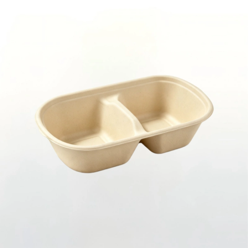 900ml 2-Compartment Bamboo Fibre Takeaway Lunch Box