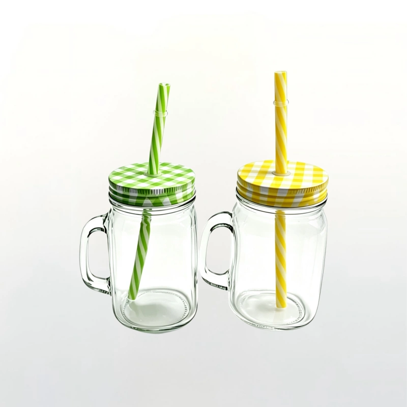 420ml Clear Glass Mason Jar Mug With Handle