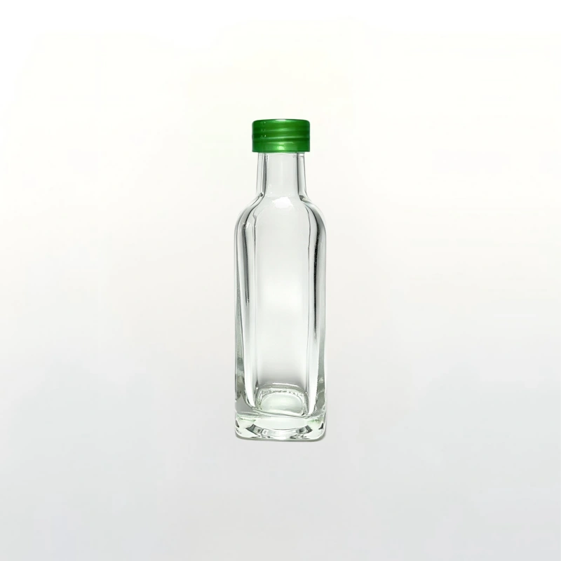 100ml clear square olive oil glass bottle with green screw cap, premium gourmet edible oil packaging