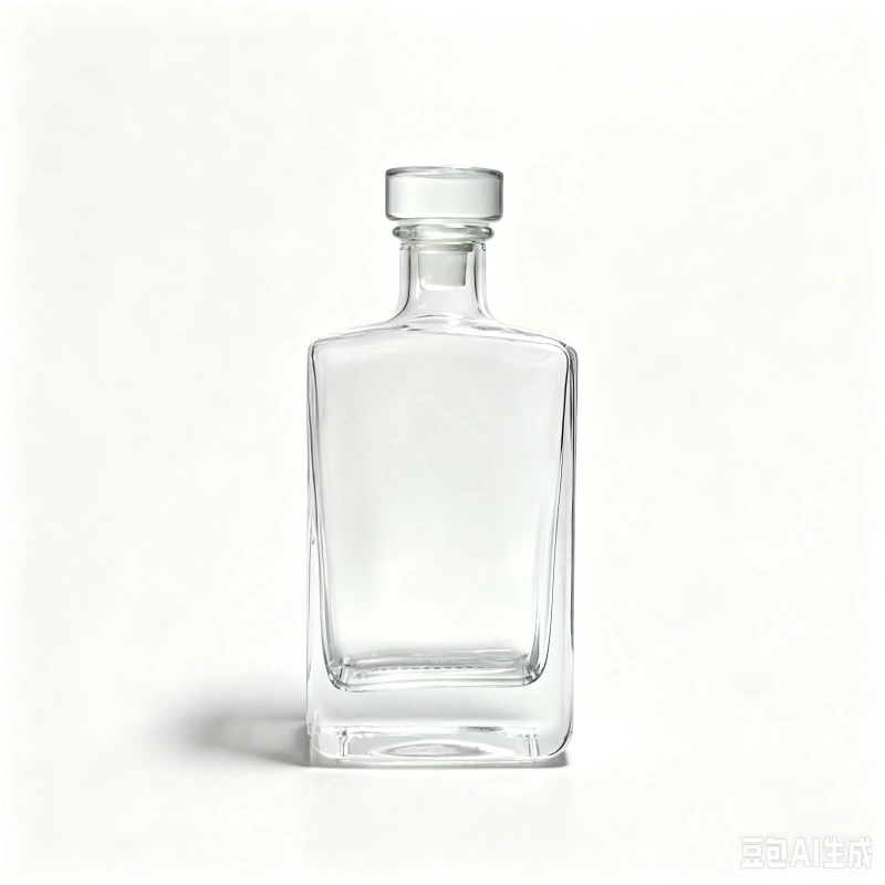 200ml clear flat square glass liquor bottle with matching glass stopper, minimalist square transparent glass bottle for premium spirits packaging