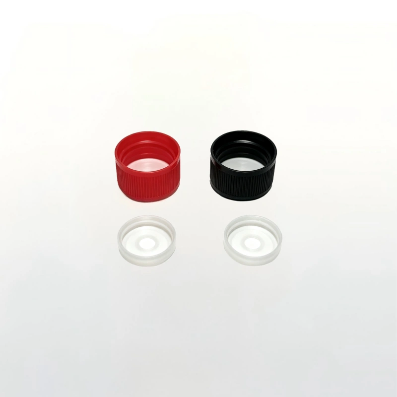 Red & black plastic screw caps with sealing liners for 250ml glass sauce bottle