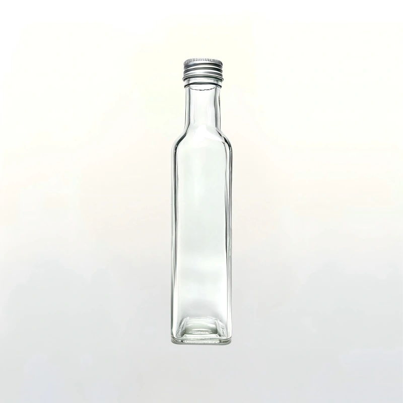250ml maraska clear glass edible oil bottle with silver metal screw cap
