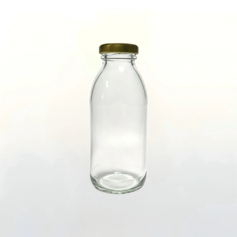 300ml classic clear glass dairy bottle with gold metal screw cap