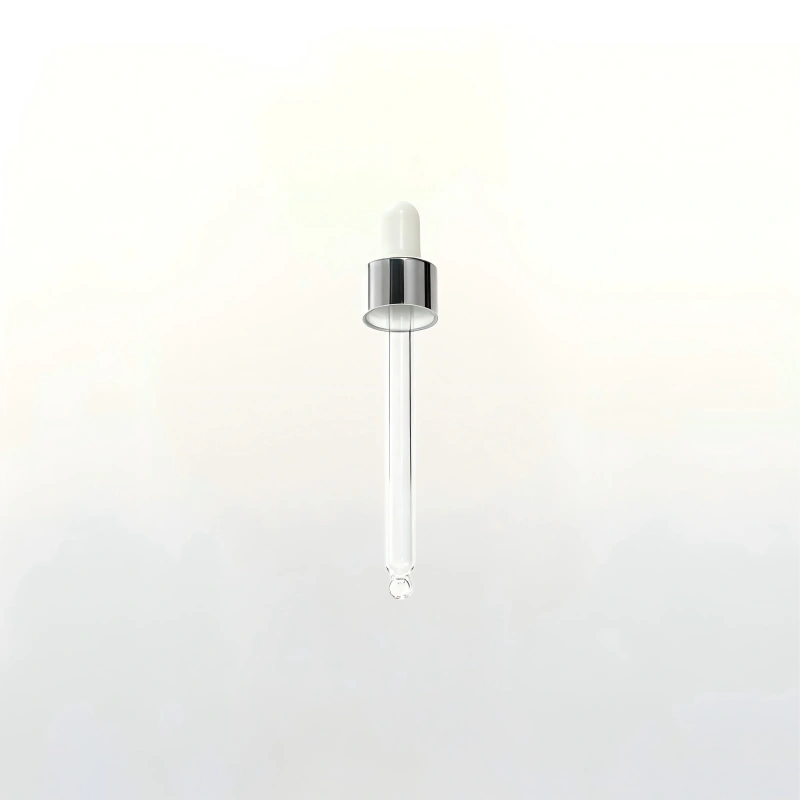 Silver screw thread glass dropper with white rubber bulb for essential oil bottle
