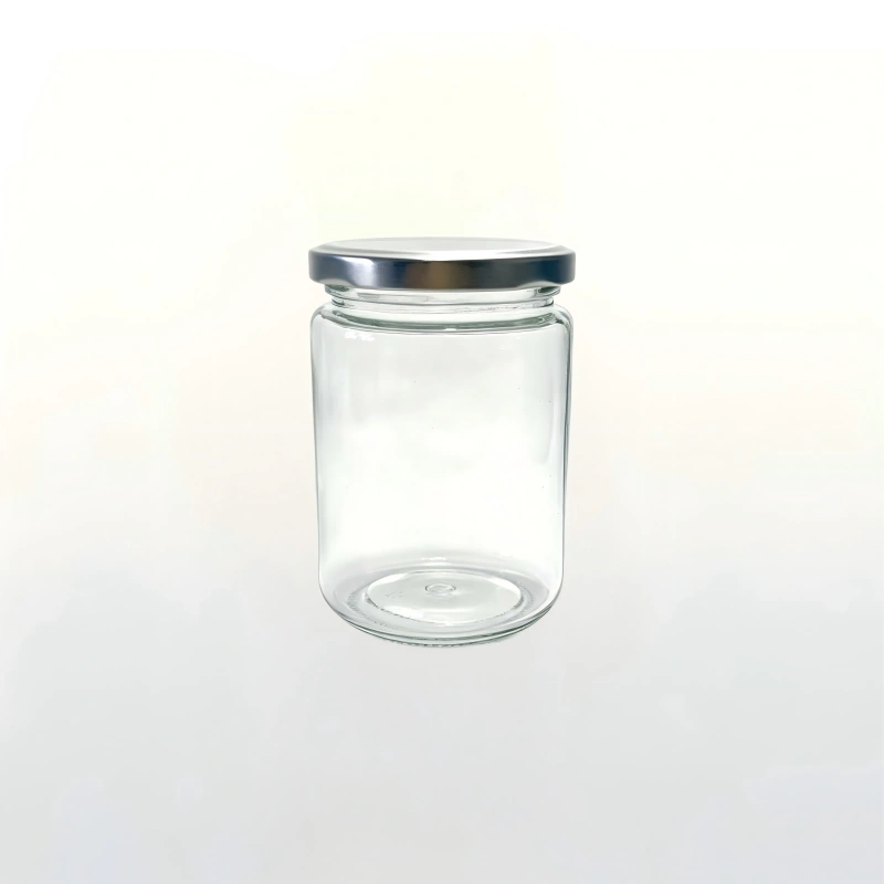 330ml clear straight‑sided pickling glass jar with silver metal screw lid, stout ferment food jar