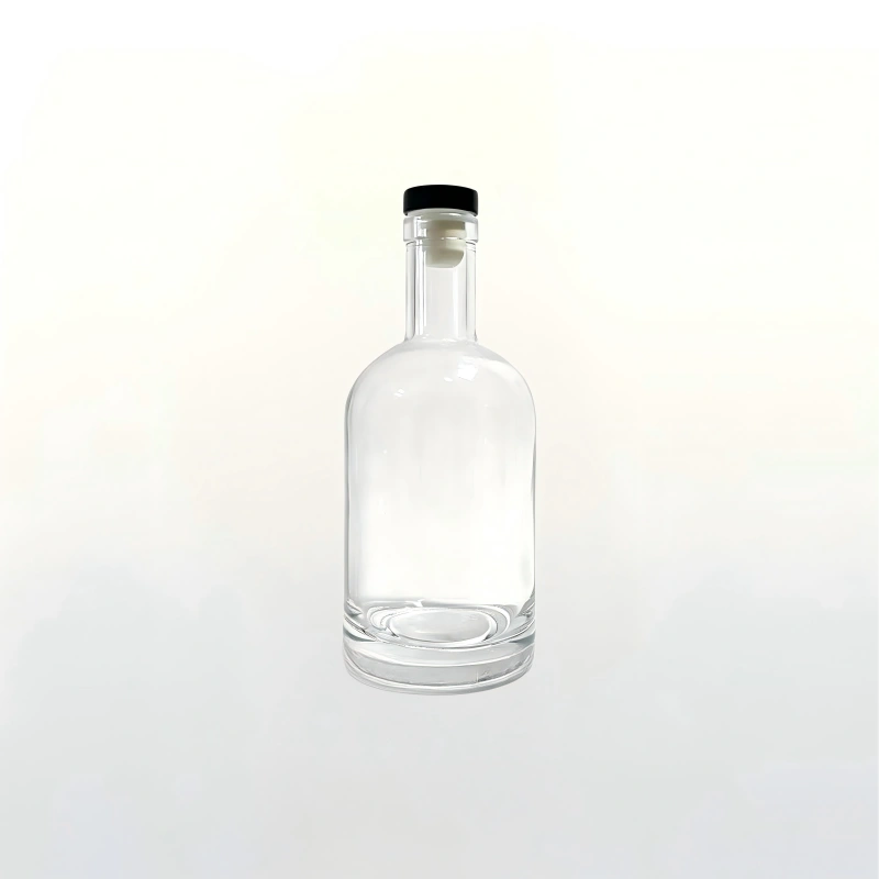 400ml round shoulder clear glass spirit bottle with T shape stopper cap, plain transparent glass bottle for gin brandy and craft spirits