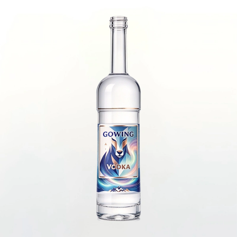 500ml Clear Glass Vodka Bottle with Recessed Transparent Waist & Custom Label Design