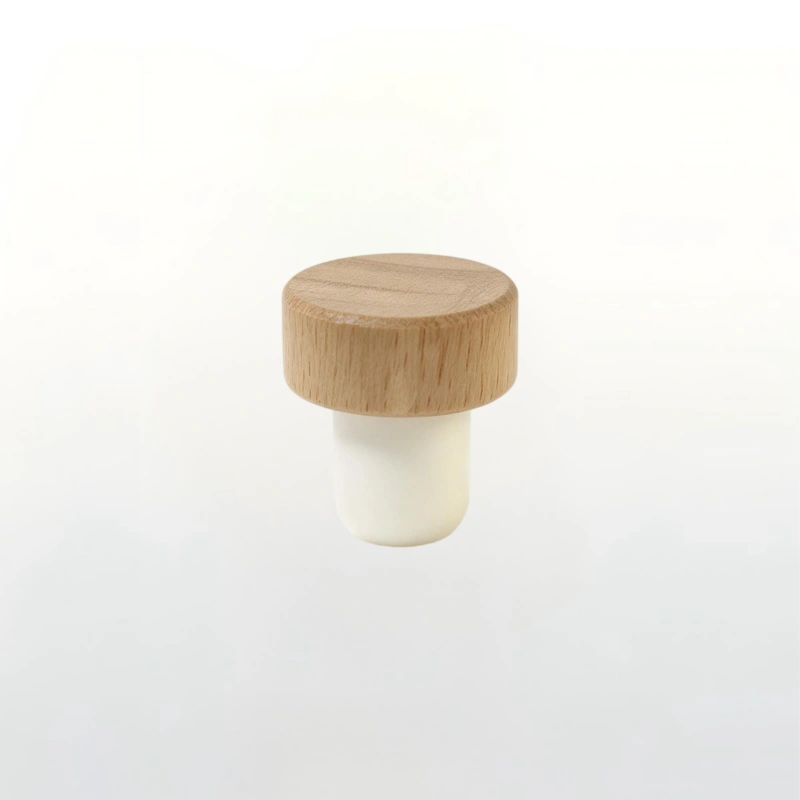 Wooden composite stopper, natural wood outer cap paired with food-grade inner plug, tight leak-proof sealing for liquor storage.