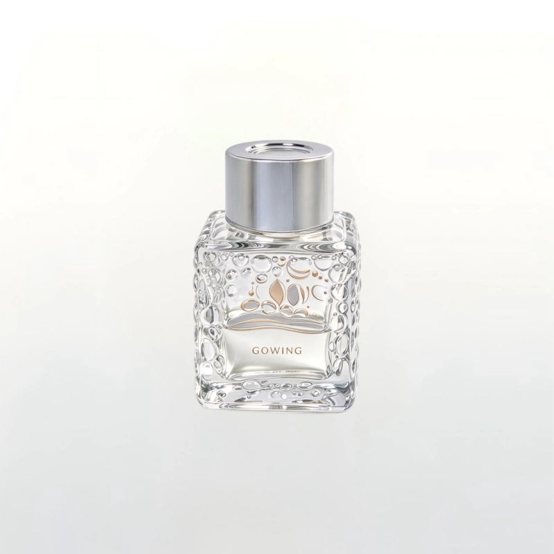 Heavy-duty clear glass aroma container with unique bubble relief. Flexible custom decoration helps emerging fragrance brands build standout retail packaging.