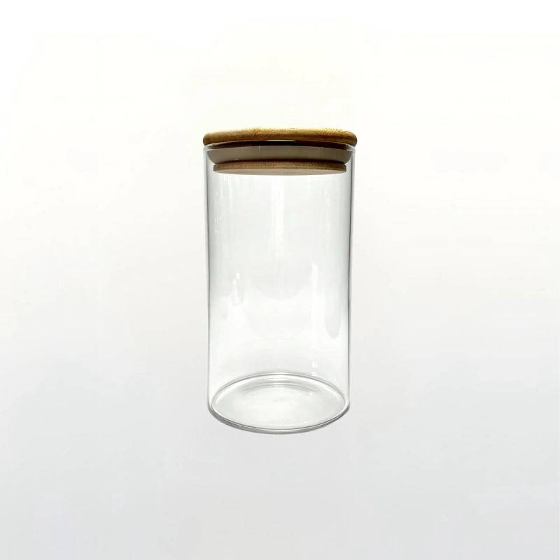 750ml clear straight glass storage jar with bamboo silicone lid, kitchen pantry dry food container