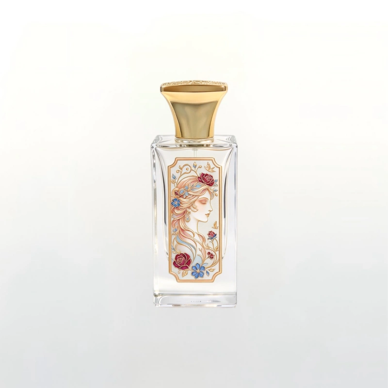 750ml Rectangular Clear Glass Perfume Bottle with Embossed Golden Cap