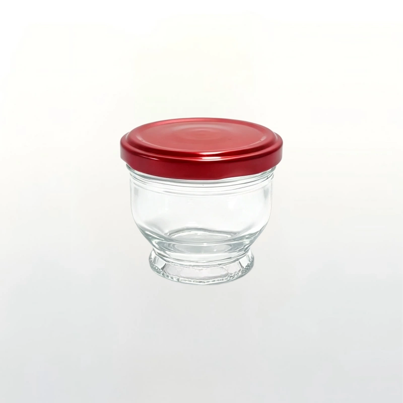 75ml clear glass bird nest bowl jar with red metal screw cap, mini food preserve jar