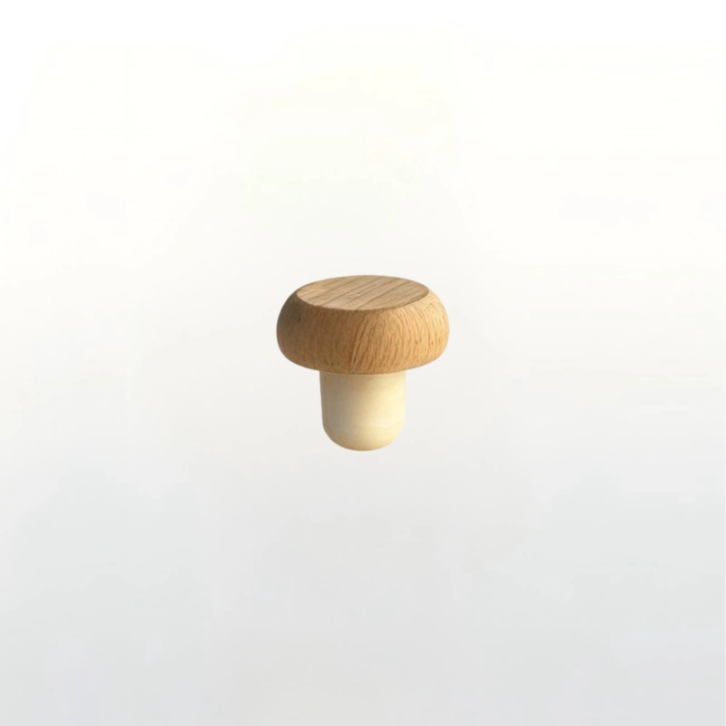 Wood composite stopper for spirit bottles, food-grade inner insert, tight sealing and natural wooden texture.