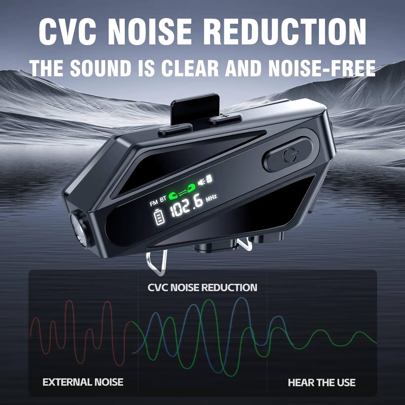 Motorcycle Helmet Bluetooth Earphone with LED Light Waterproof Digital Display