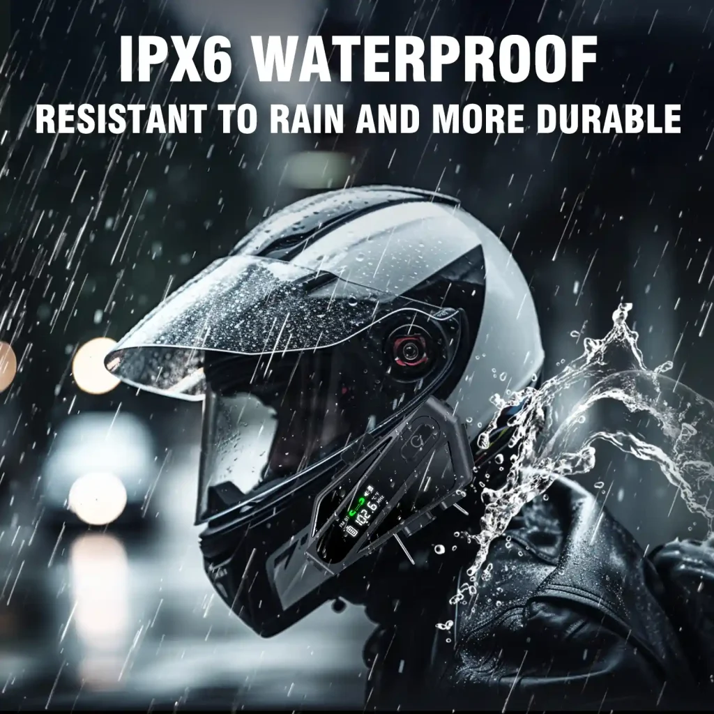  Motorcycle Helmet Bluetooth Earphone with LED Light Waterproof Digital Display