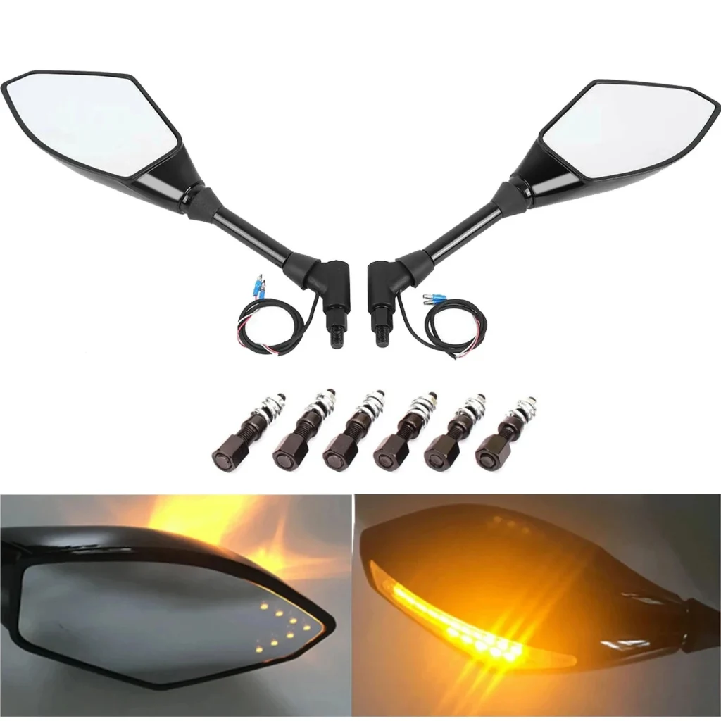 Universal Motorcycle Side Rearview Mirrors LED Turn Signal for Honda Suzuki Kawasaki Yamaha 6