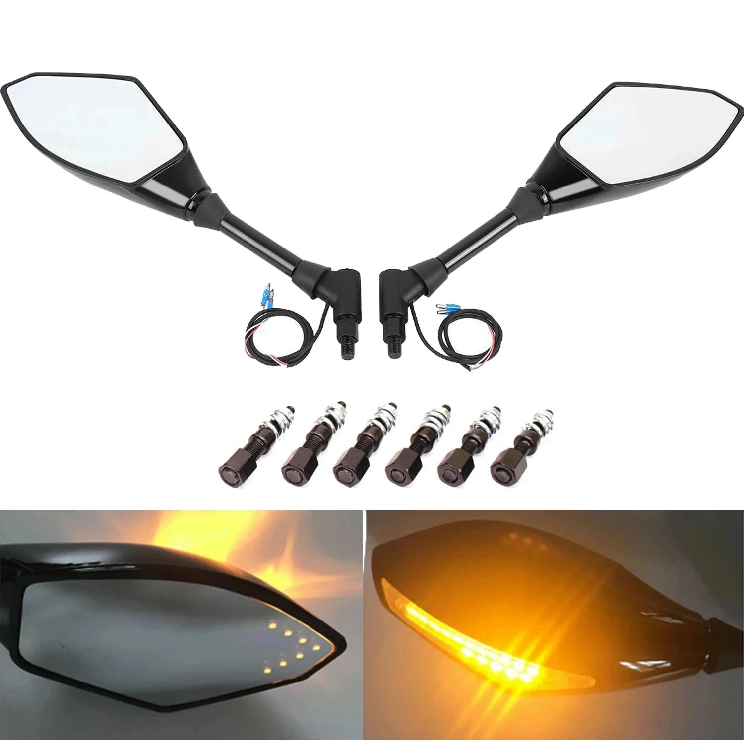 Universal Motorcycle Side Rearview Mirrors LED Turn Signal for Honda Suzuki Kawasaki Yamaha 6