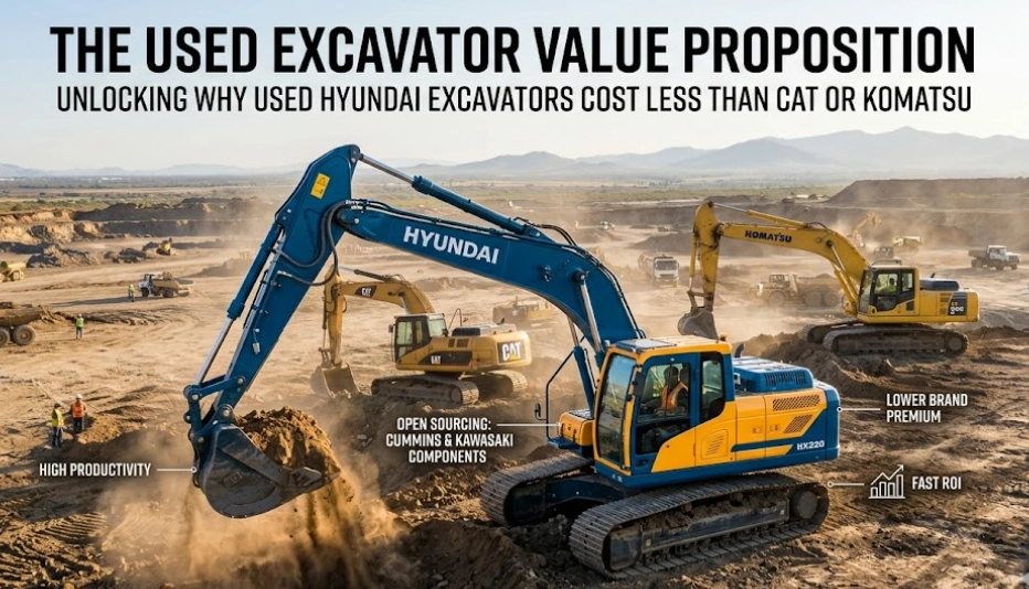Why Used Hyundai Excavators Are Priced Lower Than CAT or Komatsu