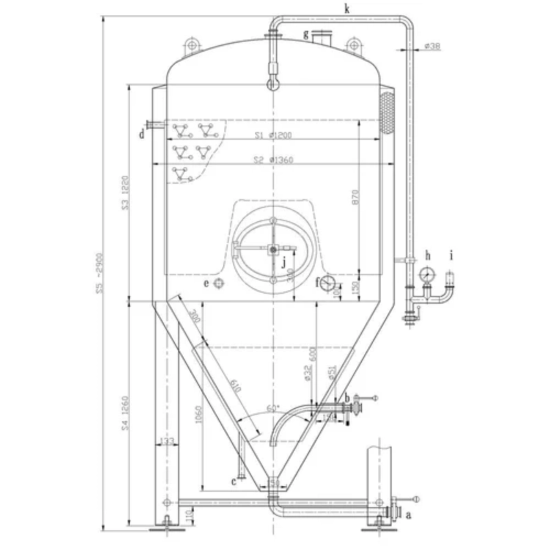 1500L Conical Fermenter (pressurisable, jacketed)