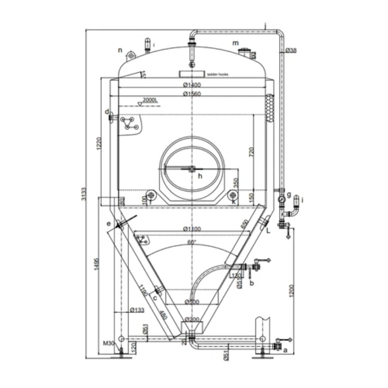 2000L Conical Fermenter (pressurisable, jacketed)