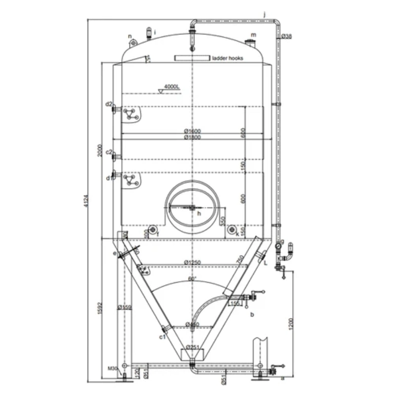 4000L Conical Fermenter (pressurisable, jacketed)