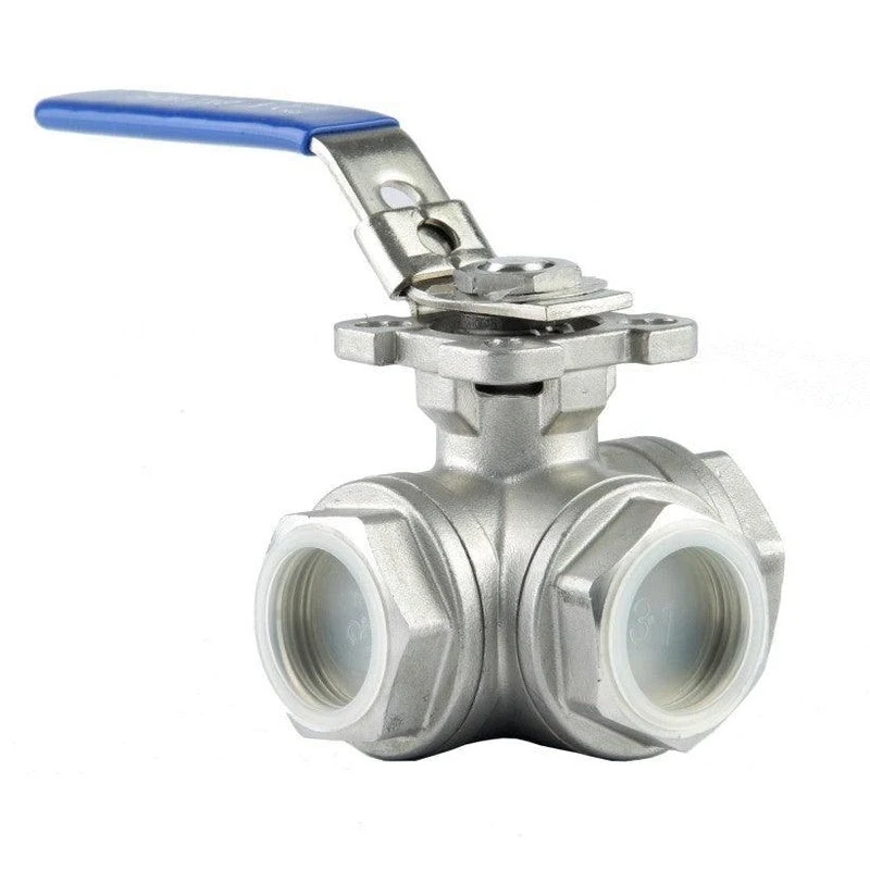 3 Way Ball Valve to 1/2' Threads (SS 304) - T Port Configuration